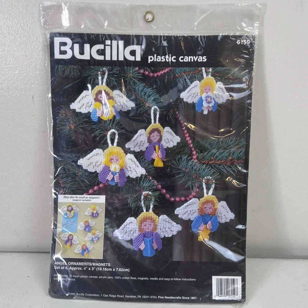 Bucilla Plastic Canvas Angel Ornaments Magnets Kit Set of 6 Vintage 1995 Sealed